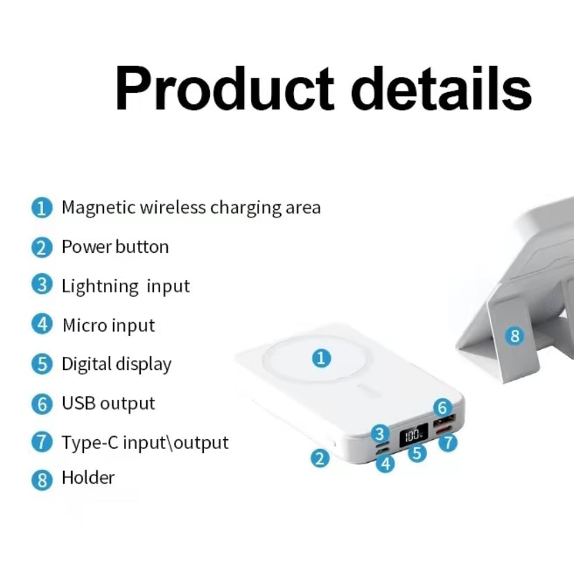 Power Bank Magnetic Portable Wireless Fastcharger 10000Mah Type - C Cable Leddisplay 22.5W PD Fast Charging Lightingmag-Safe Battery Pack for Iphone15 14 13 12 Mini Pro Pro Max Devices Digital