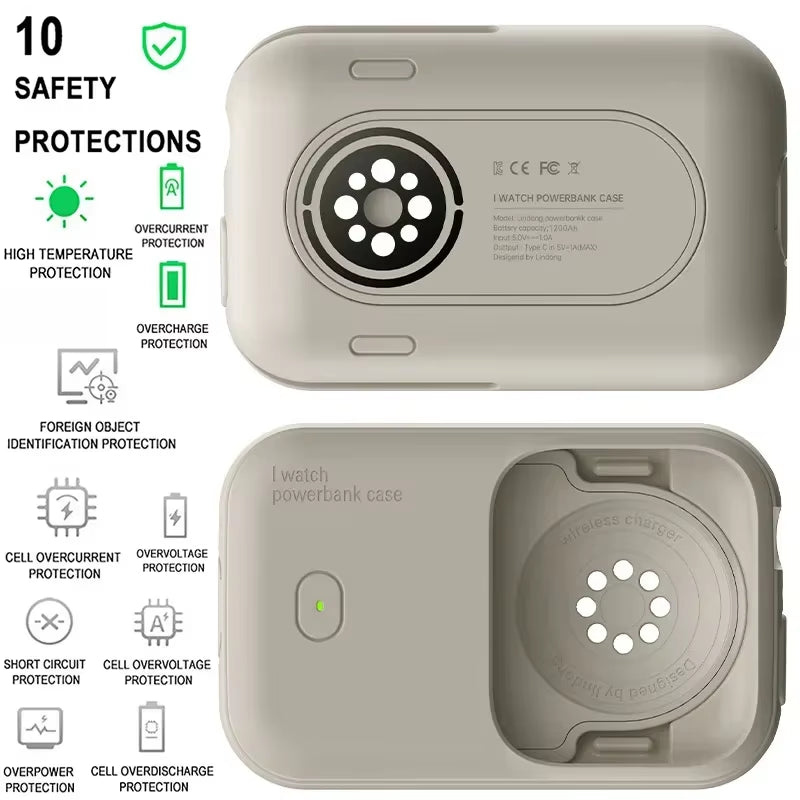 Power Bank Case for Apple Watch Charger 1200Mah Wireless Powerbank for 44Mm 45Mm 49Mm Portable Iwatch Magnetic Charging Box