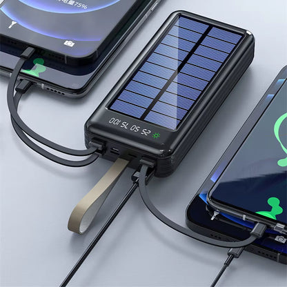 50000Mah Solar Power Bank with Cable Fast Charging Powerbank Portable External Battery Charger for Iphone Xiaomi Samsung Huawei