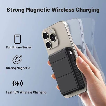 Magnetic 10000Mah Power Bank with Dual Built - in Fast Charging Cables, Compatible with Apple & Android, 5 - Device Simultaneous