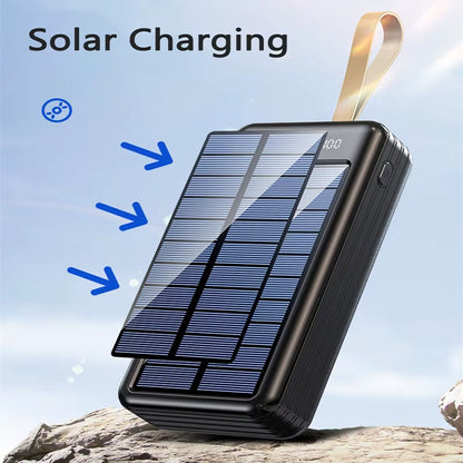 50000Mah Solar Power Bank with Cable Fast Charging Powerbank Portable External Battery Charger for Iphone Xiaomi Samsung Huawei