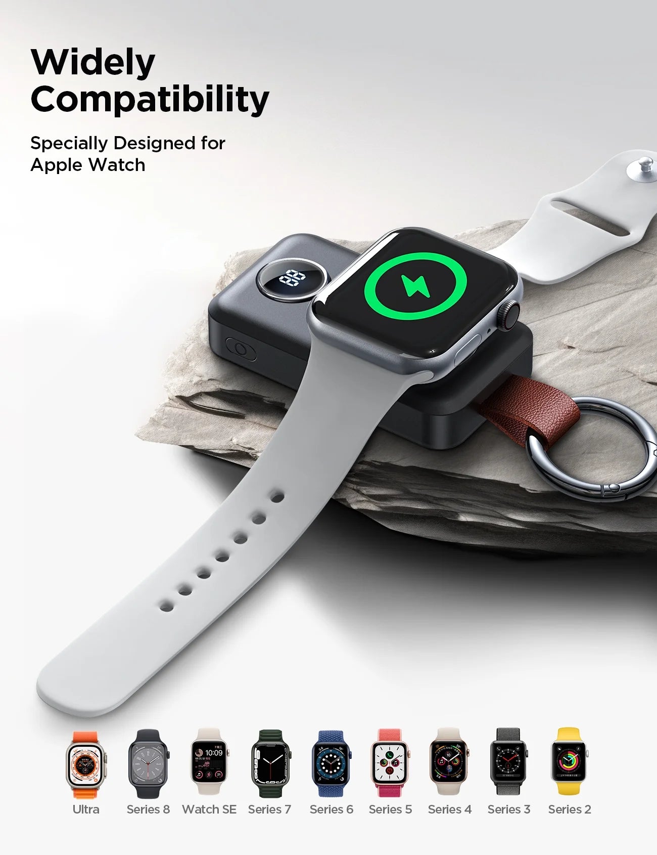 Portable Charger for Apple Watch, 2000Mah Magnetic Wireless Fast Charger Power Bank Keychain, Compatible for Iwatch Series 11/10/9/8/7/6/5/Se/4/3/2/Ultra, Black