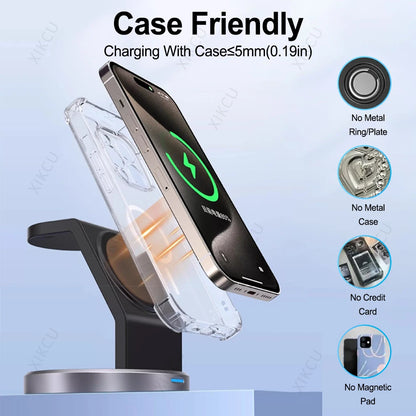 3 in 1 Magnetic Fast Wireless Charger Desktop Charging Station for Magsafe Iphone 16 15 14 13 12 Pro Max Apple Watch Airpods Pro