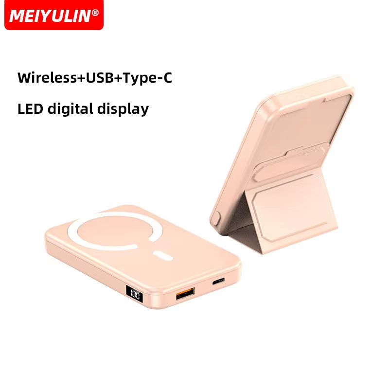 Wireless Magnetic 10000Mah Power Bank with Foldable Stand Portable 5000Mah External Auxiliary Battery for Magsafe Iphone Samsung