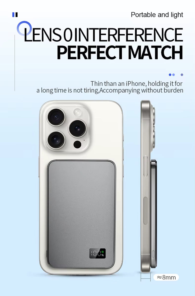 2024 New Ultra Thin Alloy Powerbank Magnetic Power Bank Wireless Fast Charger for Iphone 15 14 13 12 Backup Battery for Magsafe