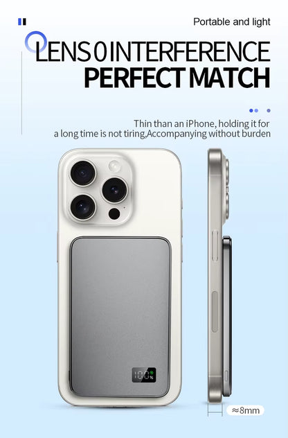 2024 New Ultra Thin Alloy Powerbank Magnetic Power Bank Wireless Fast Charger for Iphone 15 14 13 12 Backup Battery for Magsafe