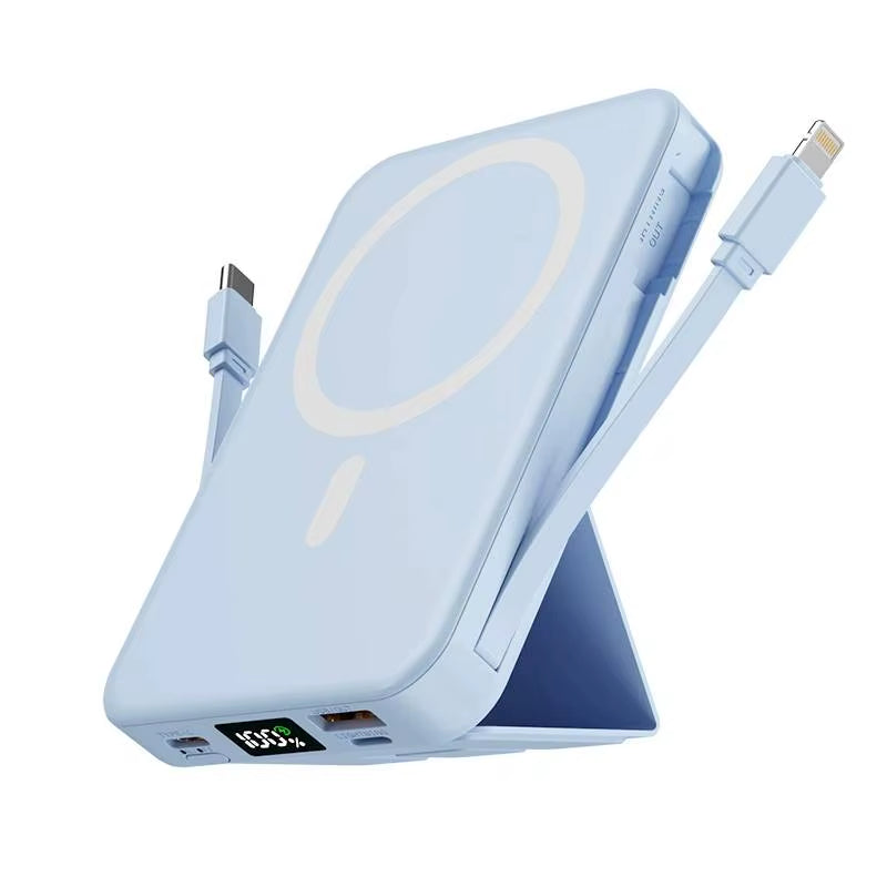 Magnetic 10000Mah Power Bank with Dual Built - in Fast Charging Cables, Compatible with Apple & Android, 5 - Device Simultaneous