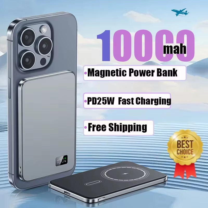 10000Mah Thin Magnetic Wireless Power Bank PD25W Fast Charging Portable External Battery 5000Mah Magnetic for Iphone Samsung