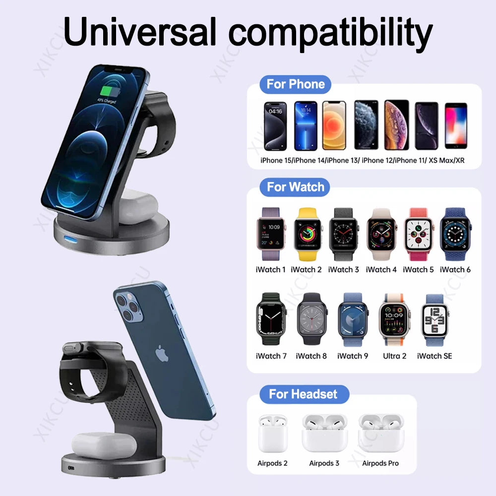 3 in 1 Magnetic Fast Wireless Charger Desktop Charging Station for Magsafe Iphone 16 15 14 13 12 Pro Max Apple Watch Airpods Pro