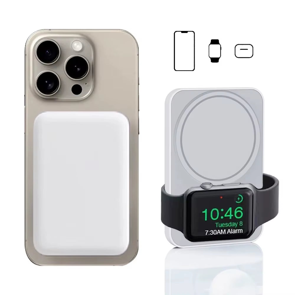 3 in 1 Magnetic Powerbank Wireless Fast Charger for Iphone Airpods Apple Watch Portable Power Bank External Auxiliary Battery
