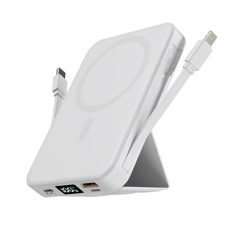 Magnetic 10000Mah Power Bank with Dual Built - in Fast Charging Cables, Compatible with Apple & Android, 5 - Device Simultaneous