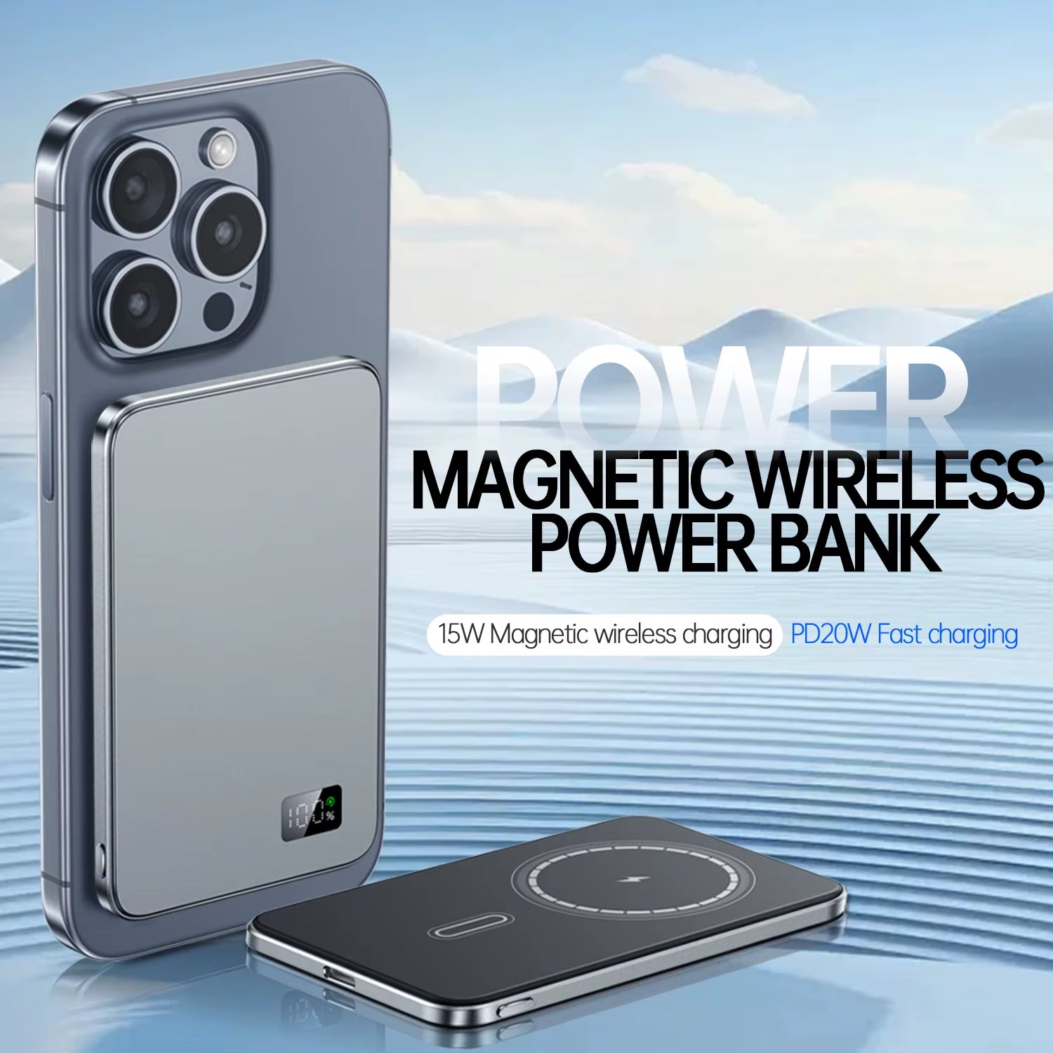 2024 New Ultra Thin Alloy Powerbank Magnetic Power Bank Wireless Fast Charger for Iphone 15 14 13 12 Backup Battery for Magsafe